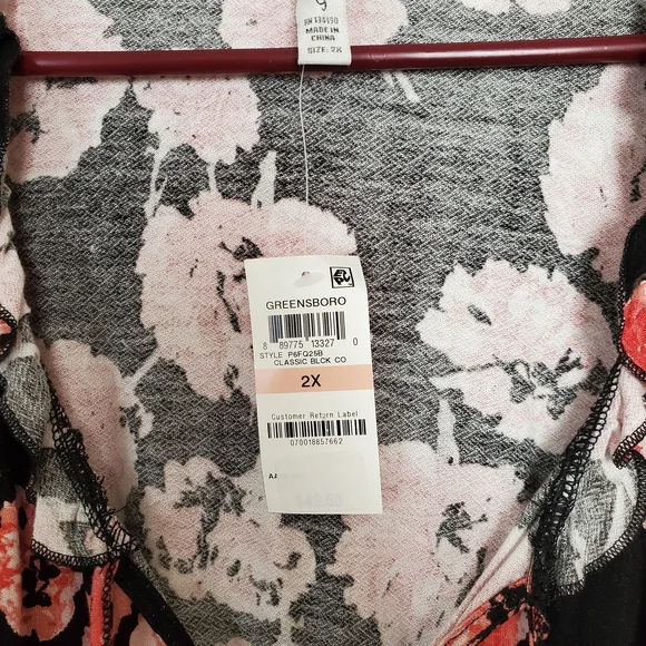 American Rag Floral V-Neck Tie Blouse - Black and Red - Picture 2 of 8